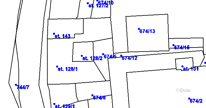 Parcela st. 674/5 v KÚ Vrapice, Katastrální mapa