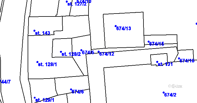 Parcela st. 674/12 v KÚ Vrapice, Katastrální mapa
