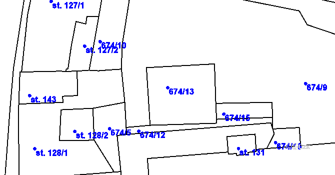Parcela st. 674/13 v KÚ Vrapice, Katastrální mapa
