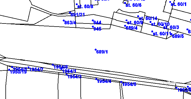 Parcela st. 689/1 v KÚ Vrapice, Katastrální mapa