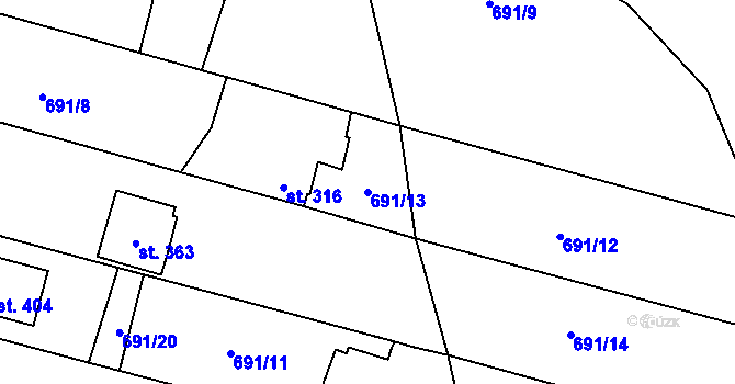 Parcela st. 691/13 v KÚ Vrapice, Katastrální mapa