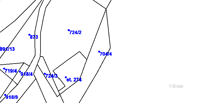 Parcela st. 704/4 v KÚ Vrapice, Katastrální mapa
