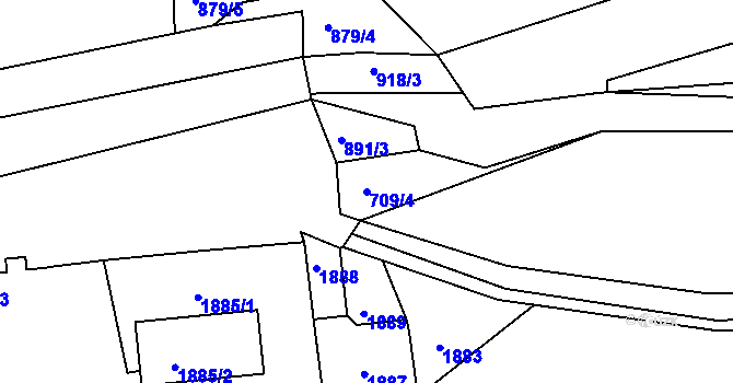 Parcela st. 709/4 v KÚ Vrapice, Katastrální mapa