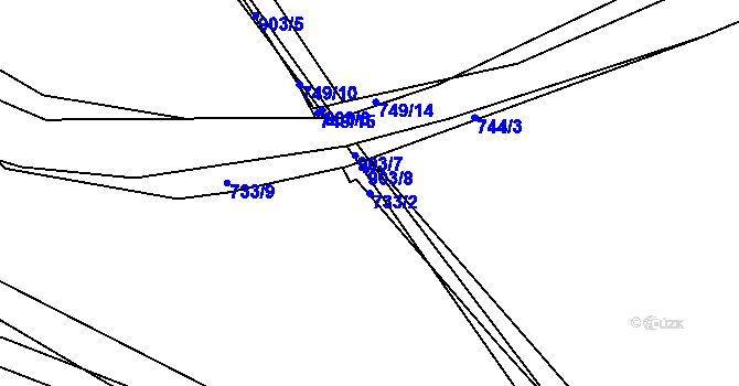 Parcela st. 733/2 v KÚ Vrapice, Katastrální mapa