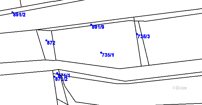 Parcela st. 735/1 v KÚ Vrapice, Katastrální mapa