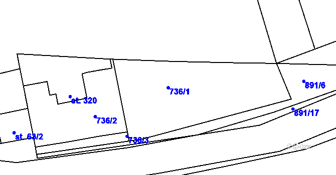 Parcela st. 736/1 v KÚ Vrapice, Katastrální mapa