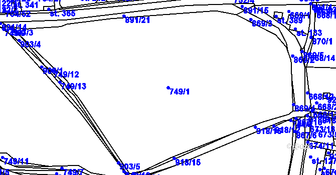 Parcela st. 749/1 v KÚ Vrapice, Katastrální mapa