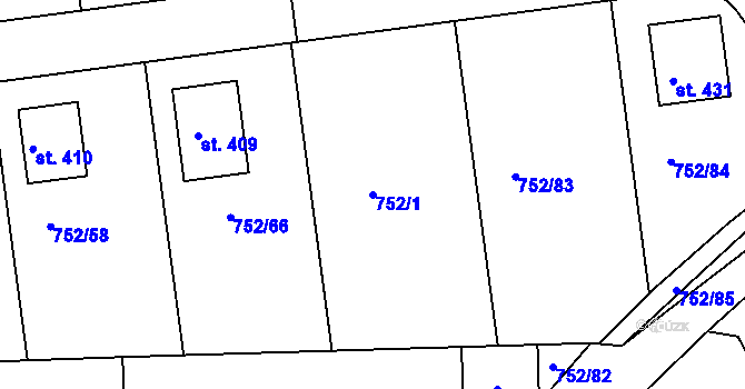 Parcela st. 752/1 v KÚ Vrapice, Katastrální mapa