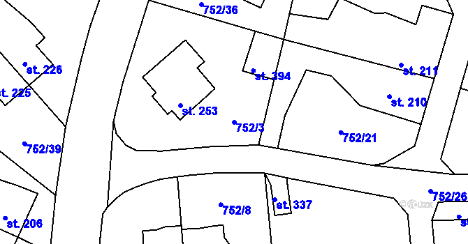 Parcela st. 752/3 v KÚ Vrapice, Katastrální mapa