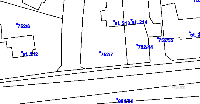 Parcela st. 752/7 v KÚ Vrapice, Katastrální mapa