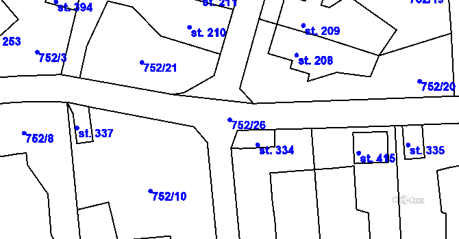 Parcela st. 752/26 v KÚ Vrapice, Katastrální mapa