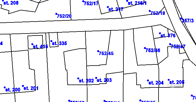 Parcela st. 752/45 v KÚ Vrapice, Katastrální mapa
