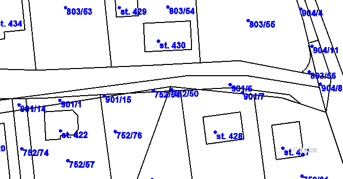 Parcela st. 752/50 v KÚ Vrapice, Katastrální mapa