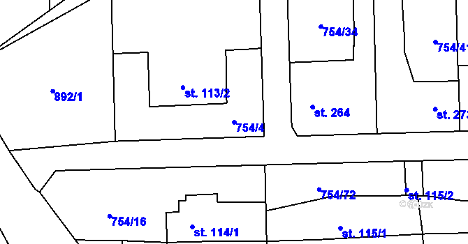 Parcela st. 754/4 v KÚ Vrapice, Katastrální mapa