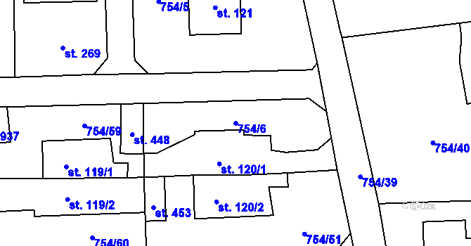 Parcela st. 754/6 v KÚ Vrapice, Katastrální mapa