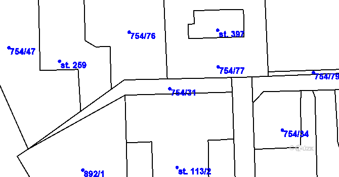 Parcela st. 754/31 v KÚ Vrapice, Katastrální mapa