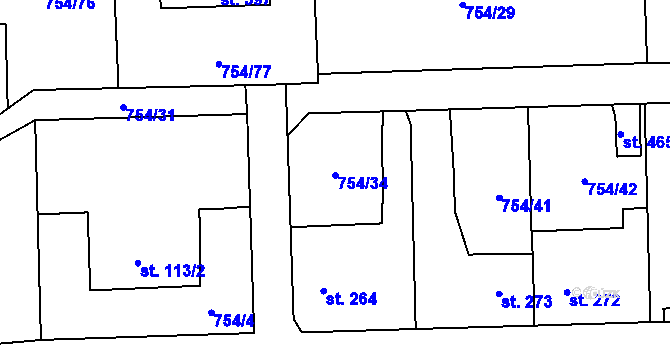Parcela st. 754/34 v KÚ Vrapice, Katastrální mapa