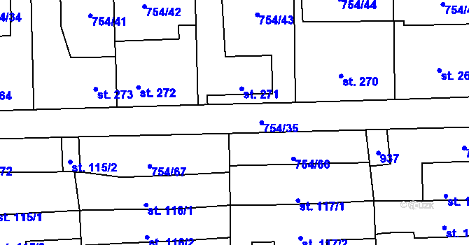 Parcela st. 754/35 v KÚ Vrapice, Katastrální mapa