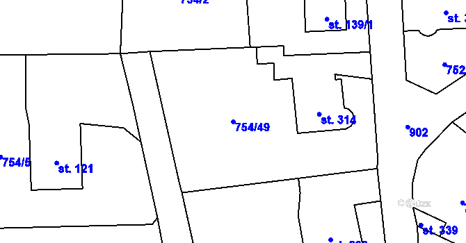 Parcela st. 754/49 v KÚ Vrapice, Katastrální mapa