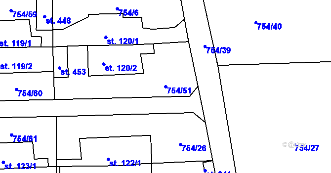 Parcela st. 754/51 v KÚ Vrapice, Katastrální mapa