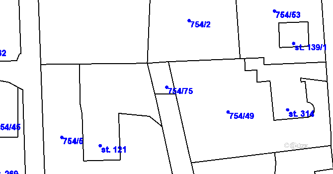 Parcela st. 754/75 v KÚ Vrapice, Katastrální mapa