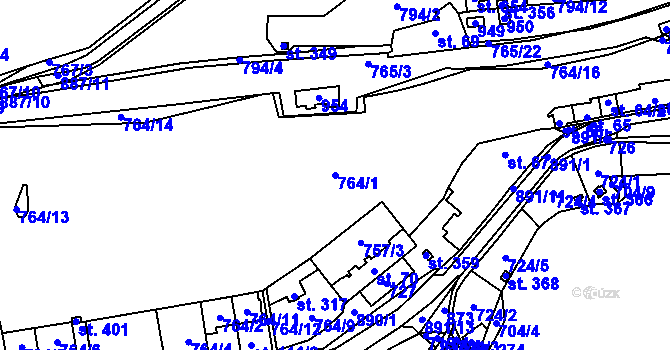Parcela st. 764/1 v KÚ Vrapice, Katastrální mapa