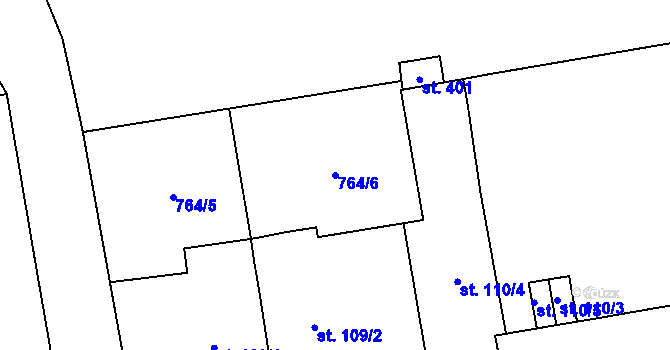 Parcela st. 764/6 v KÚ Vrapice, Katastrální mapa