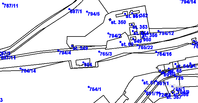 Parcela st. 765/3 v KÚ Vrapice, Katastrální mapa