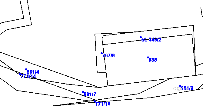 Parcela st. 767/9 v KÚ Vrapice, Katastrální mapa