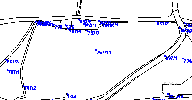 Parcela st. 767/11 v KÚ Vrapice, Katastrální mapa