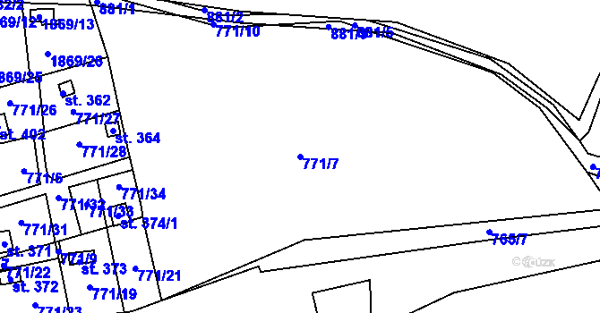 Parcela st. 771/7 v KÚ Vrapice, Katastrální mapa