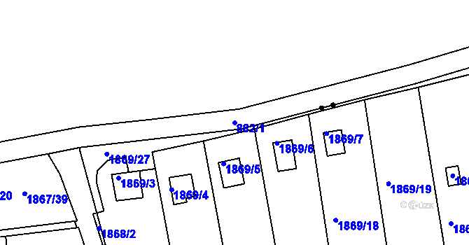 Parcela st. 882/1 v KÚ Vrapice, Katastrální mapa