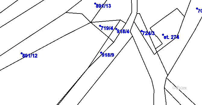 Parcela st. 918/9 v KÚ Vrapice, Katastrální mapa