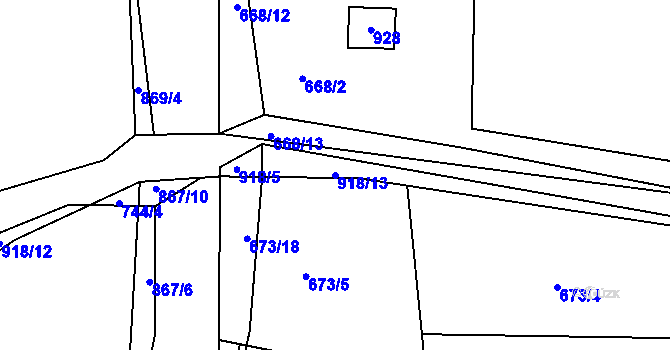 Parcela st. 918/13 v KÚ Vrapice, Katastrální mapa