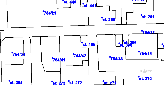 Parcela st. 465 v KÚ Vrapice, Katastrální mapa