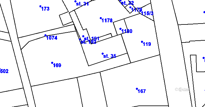 Parcela st. 35 v KÚ Kladno u Hlinska, Katastrální mapa
