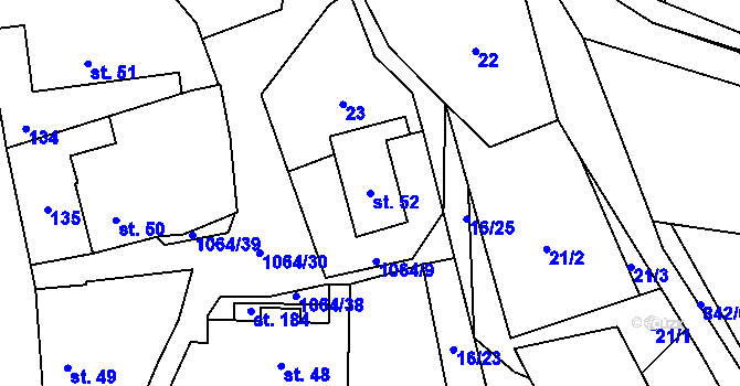 Parcela st. 52 v KÚ Kladno u Hlinska, Katastrální mapa