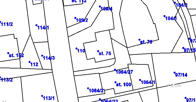 Parcela st. 75 v KÚ Kladno u Hlinska, Katastrální mapa