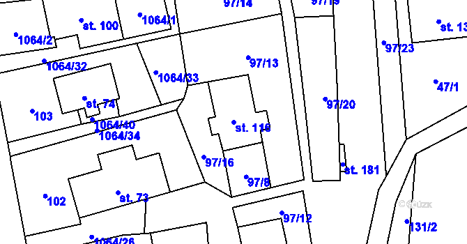 Parcela st. 116 v KÚ Kladno u Hlinska, Katastrální mapa