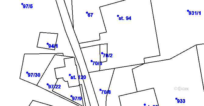 Parcela st. 70/2 v KÚ Kladno u Hlinska, Katastrální mapa