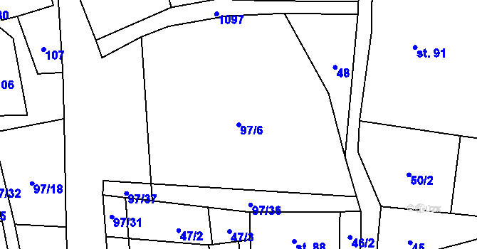 Parcela st. 97/6 v KÚ Kladno u Hlinska, Katastrální mapa