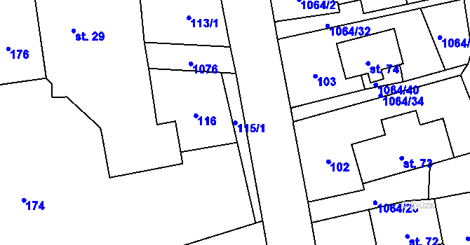 Parcela st. 115/1 v KÚ Kladno u Hlinska, Katastrální mapa