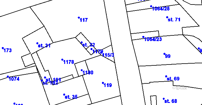 Parcela st. 115/3 v KÚ Kladno u Hlinska, Katastrální mapa