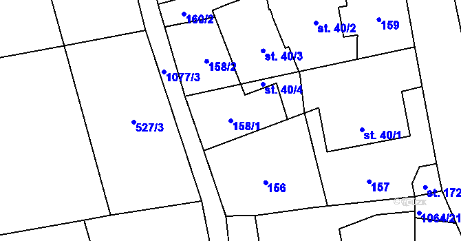 Parcela st. 158/1 v KÚ Kladno u Hlinska, Katastrální mapa