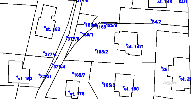 Parcela st. 185/2 v KÚ Kladno u Hlinska, Katastrální mapa