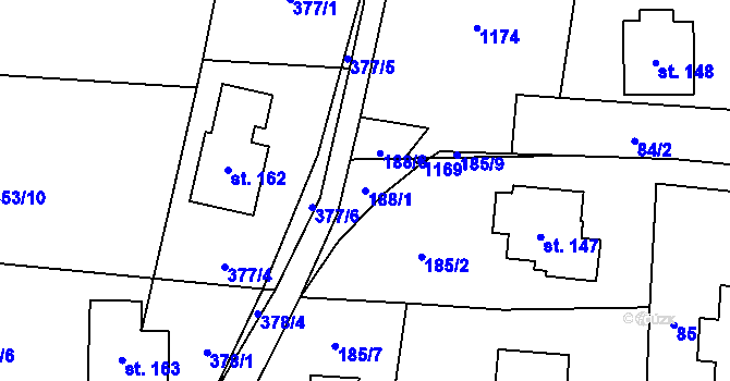 Parcela st. 188/1 v KÚ Kladno u Hlinska, Katastrální mapa