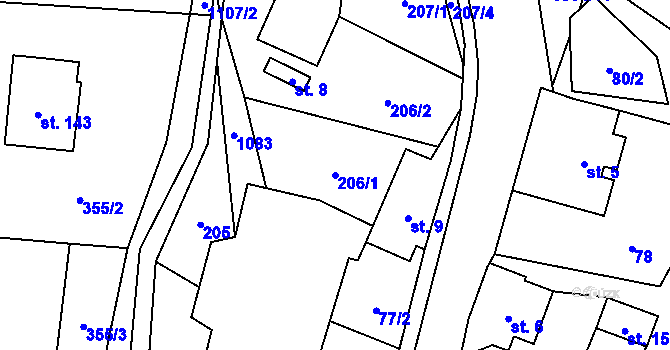 Parcela st. 206/1 v KÚ Kladno u Hlinska, Katastrální mapa