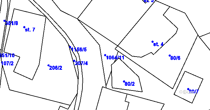 Parcela st. 1064/11 v KÚ Kladno u Hlinska, Katastrální mapa