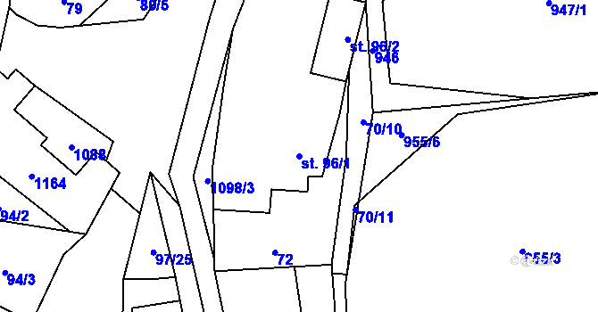 Parcela st. 96/1 v KÚ Kladno u Hlinska, Katastrální mapa