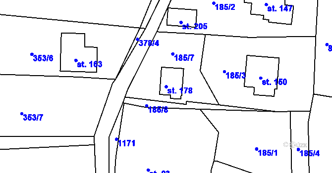 Parcela st. 178 v KÚ Kladno u Hlinska, Katastrální mapa